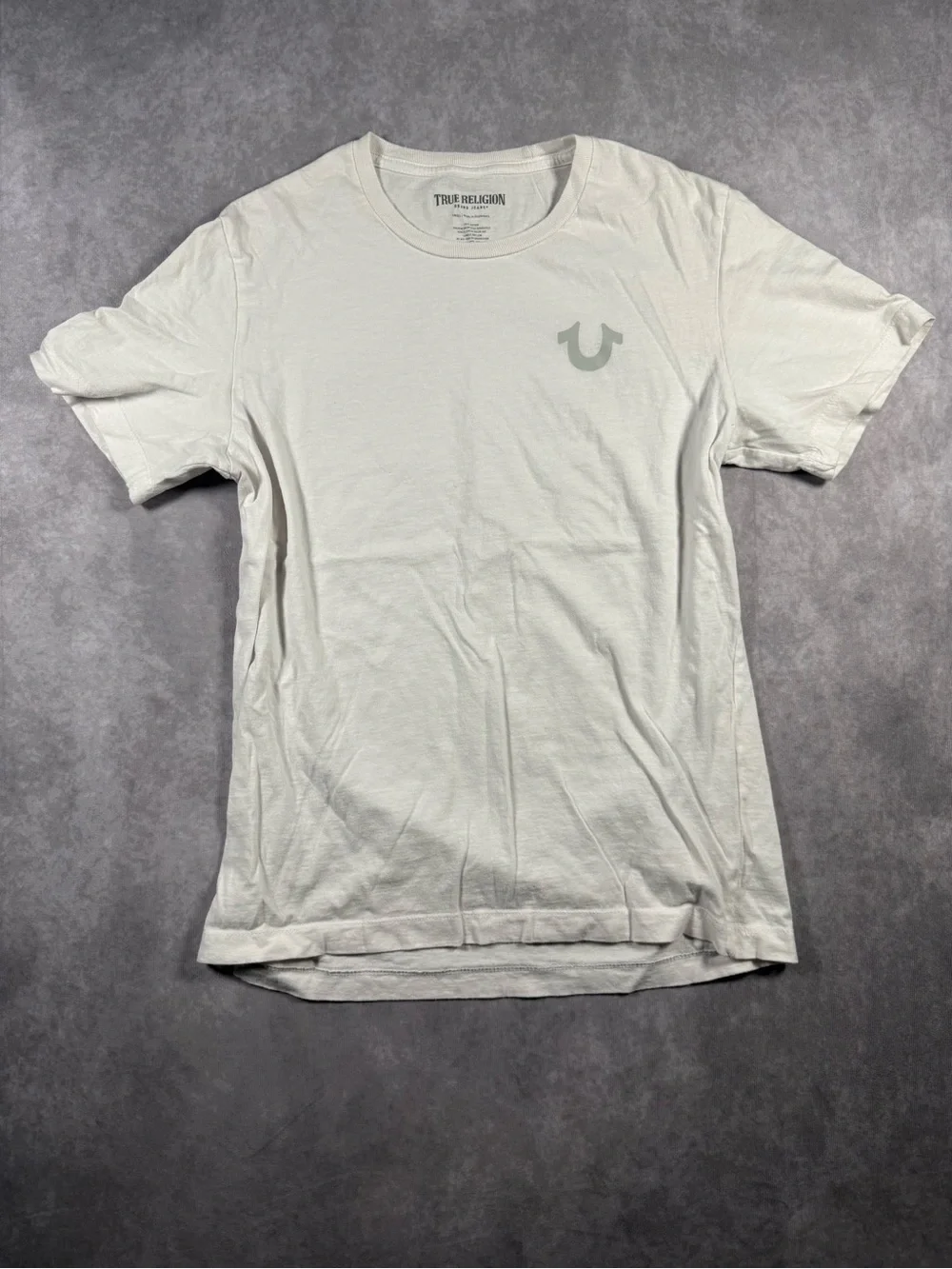 True Religion Men's Crew Neck T-Shirt in Off-White Size Small